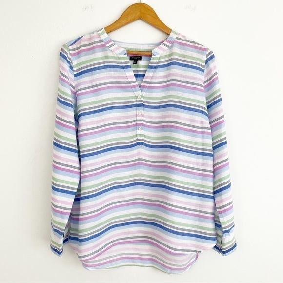 Talbots 100% Linen Camp Striped Button Up Long Sleeves Casual Shirt Top Size LP - Picture 1 of 16